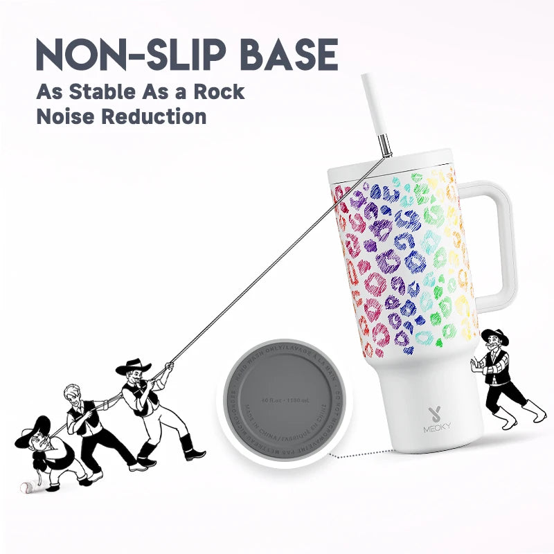 Meoky 40oz Cup Tumbler with Handle Straw Stainless Steel Multi-Prints Coffee Cup Travel Water Bottle Leak-Proof Car Mug