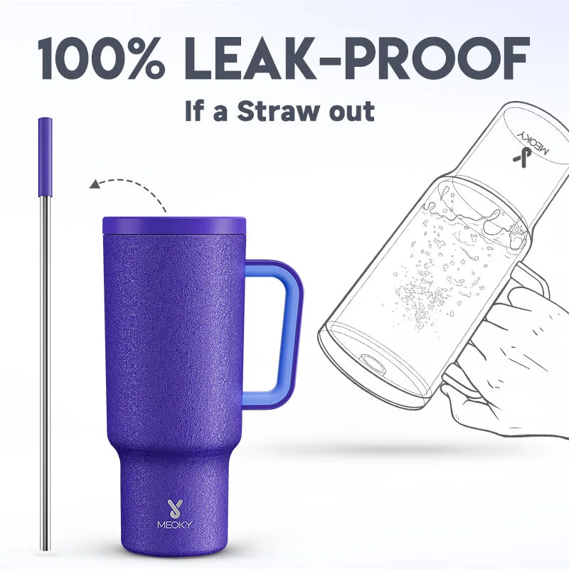 Meoky 40oz Cup Tumbler with Handle Straw Stainless Steel Multi-Prints Coffee Cup Travel Water Bottle Leak-Proof Car Mug