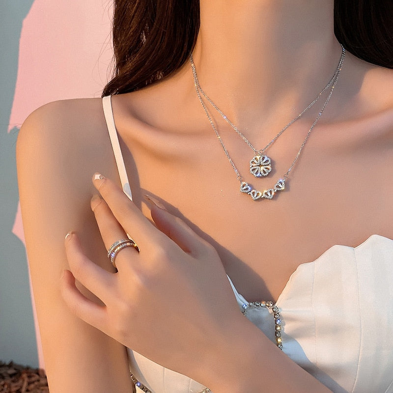 Crystal Heart Flower White Snow Pendant