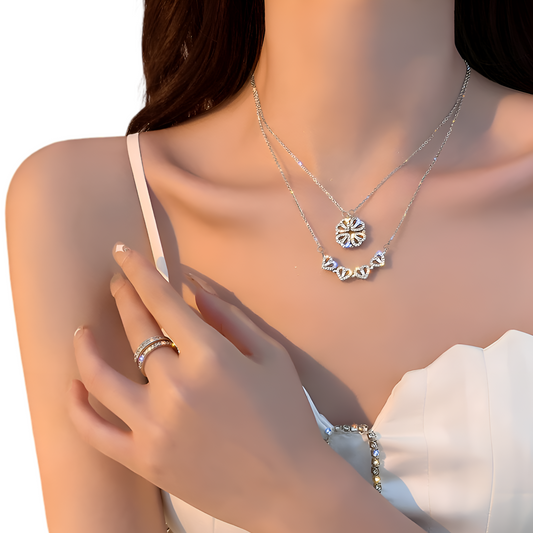 Crystal Heart Flower White Snow Pendant