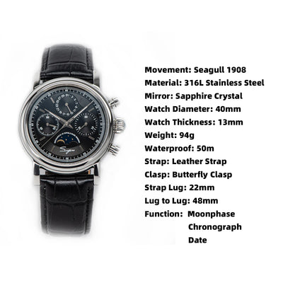 Sugess Mechanical Watch ST1908 Chronograph Moonphase